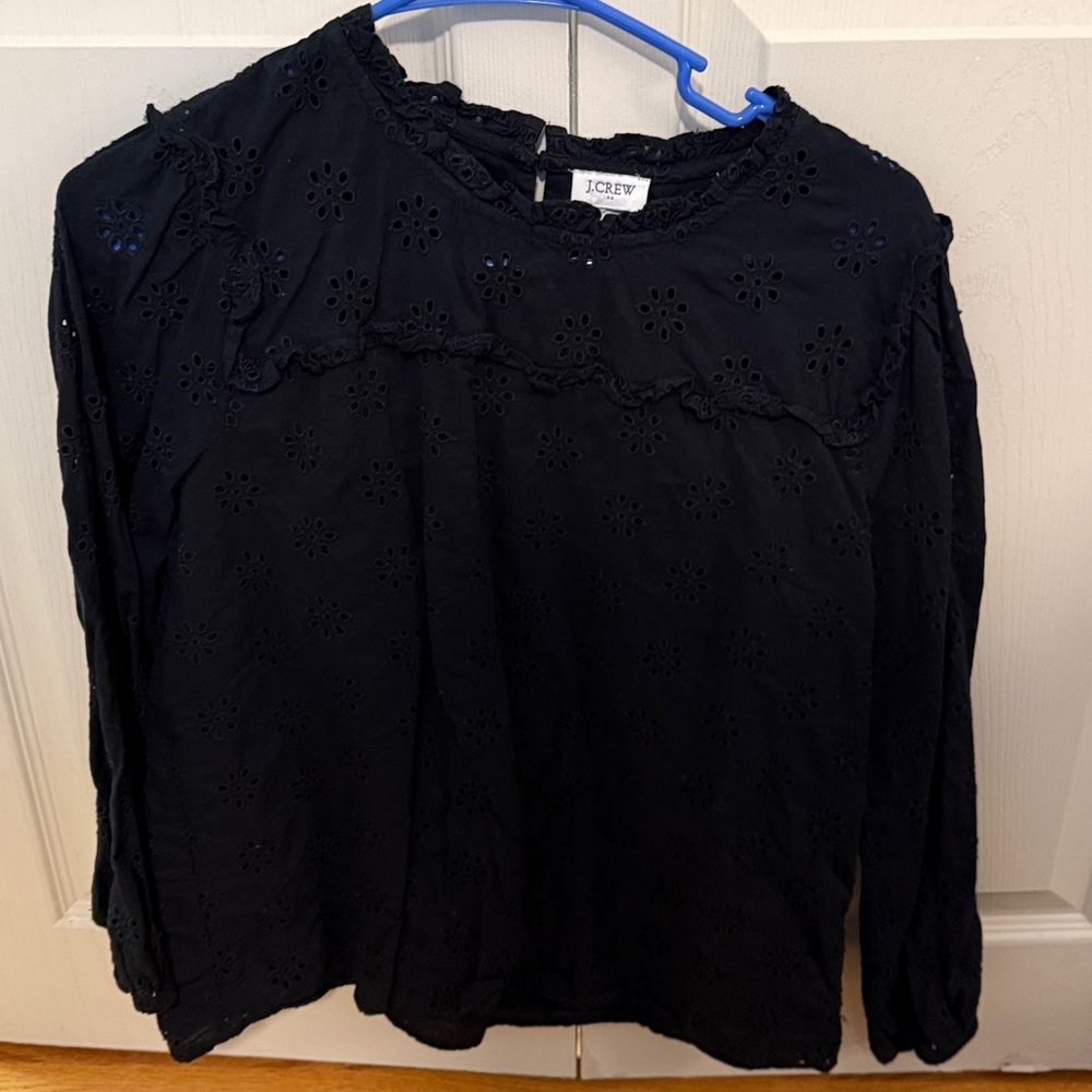 J.Crew Black Eyelet Long Sleeve Top